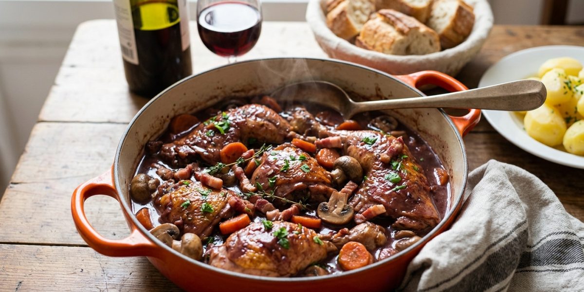Coq au Vin Rouge Traditionnel (Recette Grand-Mère)