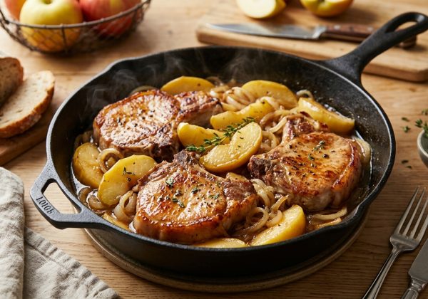 Côte de Porc aux Pommes Caramélisées à la Poêle