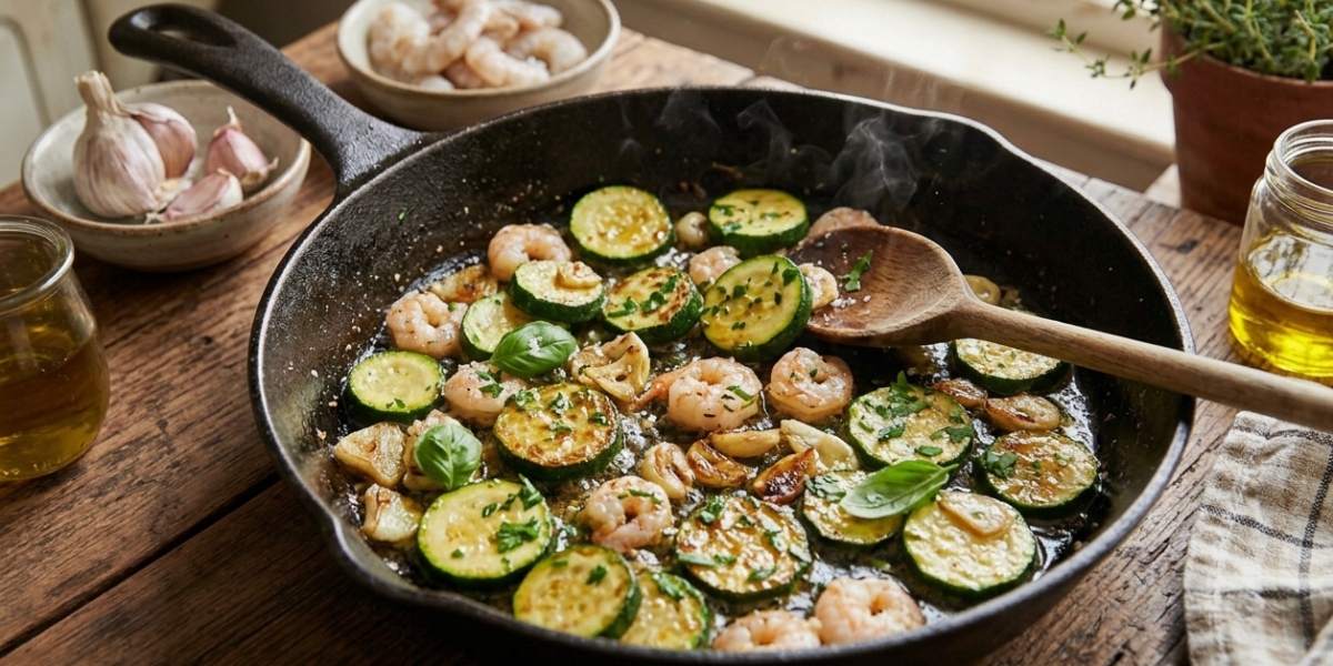  Poêlée de Courgettes et Crevettes à l&rsquo;Ail