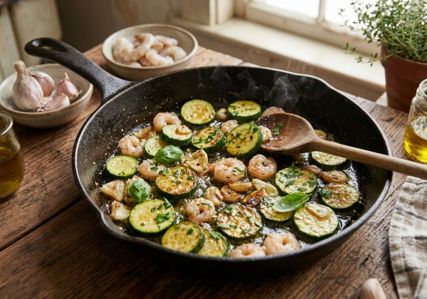  Poêlée de Courgettes et Crevettes à l&rsquo;Ail