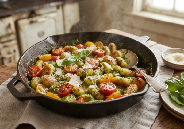 Poêlée de Gnocchis au Pesto et Tomates Cerises